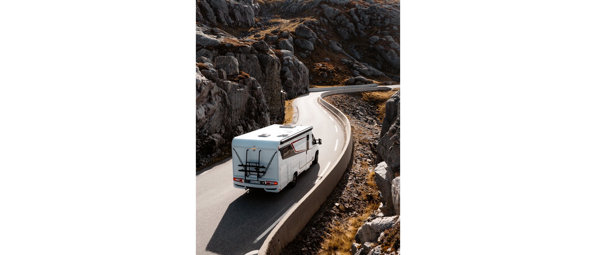 LMC Tourer motorhome on a hilly road